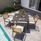 LAUSAINT HOME Ensemble de salle à manger d'extérieur en rotin 5 pièces Table et chaises d'extérieur en rotin pour jardin et piscine