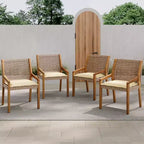 NAYSAYE Ensembles de salle à manger d'extérieur en bois d'acacia et osier avec coussins pour jardin et terrasse, marron et crème, 23.5*21.25*32