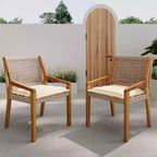 NAYSAYE Ensemble de Repas d'Extérieur en Bois d'Acacia et Osier avec Coussins pour Jardin, Multicolore, 23.5*21.25*32