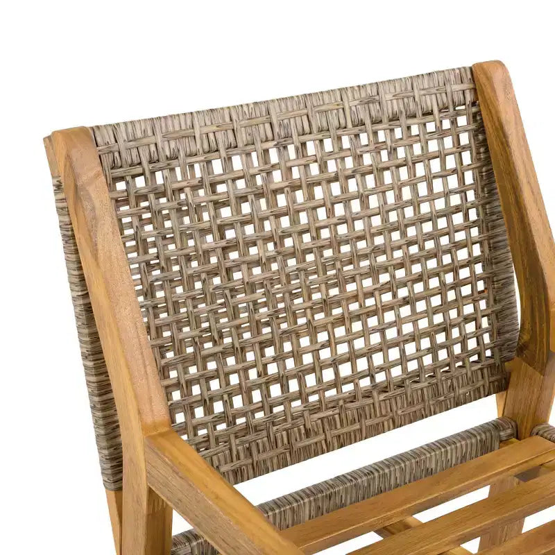 NAYSAYE Ensemble de Repas d'Extérieur en Bois d'Acacia et Osier avec Coussins pour Jardin, Multicolore, 23.5*21.25*32