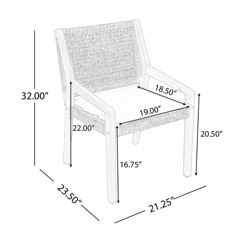 NAYSAYE Ensemble de Repas d'Extérieur en Bois d'Acacia et Osier avec Coussins pour Jardin, Multicolore, 23.5*21.25*32