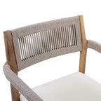 NAYSAYE Patio Dining Sets Braided Acacia Wood Dining Chairs with Cushions and Armrests for Garden Poolside, Cream and Beige, 23.25*21.5*32.25