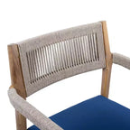 NAYSAYE Patio Dining Sets Braided Acacia Wood Dining Chairs with Cushions and Armrests for Garden Poolside, Navy and Beige, 23.25*21.5*32.25