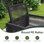 Costway 9 PCS Patio Dining Set with PE Rattan Chairs Tempered Glass Table and Ottomans
