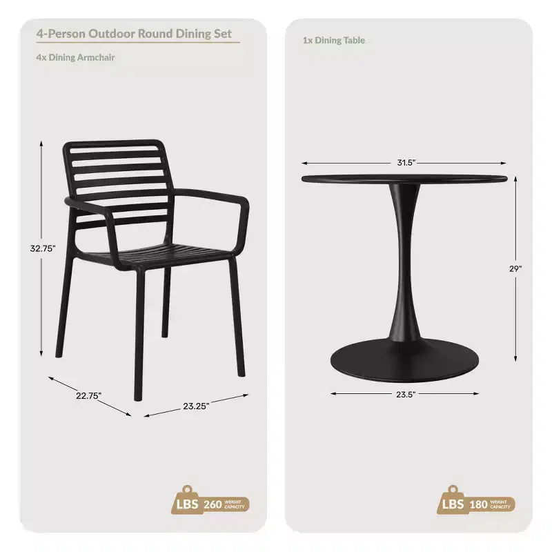 WestinTrends Playa 5-Piece Indoor Outdoor Metal Patio Dining Table Set With Stackable Plastic Patio Arm Chairs