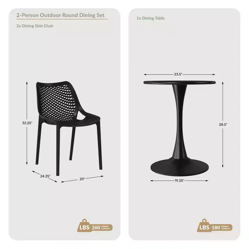 WestinTrends Playa Ensemble table de salle à manger ronde 3 pièces en métal et chaises de salle à manger latérales de patio en résine empilables