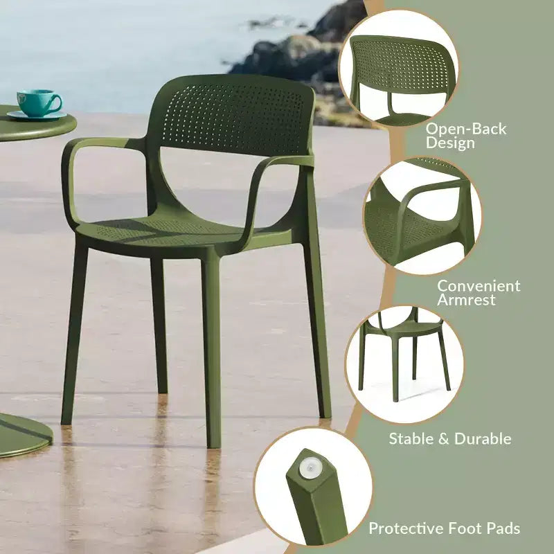 WestinTrends Playa 5-Piece Round Metal Bistro Dining Table Set And Stackable Resin Patio Dining Side Chairs