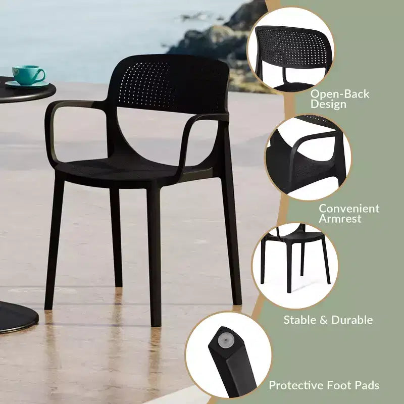 WestinTrends Playa 5-Piece Round Metal Bistro Dining Table Set And Stackable Resin Patio Dining Side Chairs