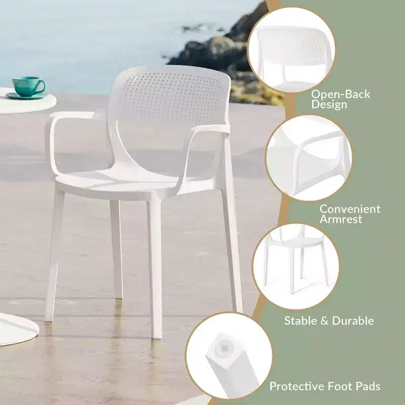 WestinTrends Playa 5-Piece Round Metal Bistro Dining Table Set And Stackable Resin Patio Dining Side Chairs