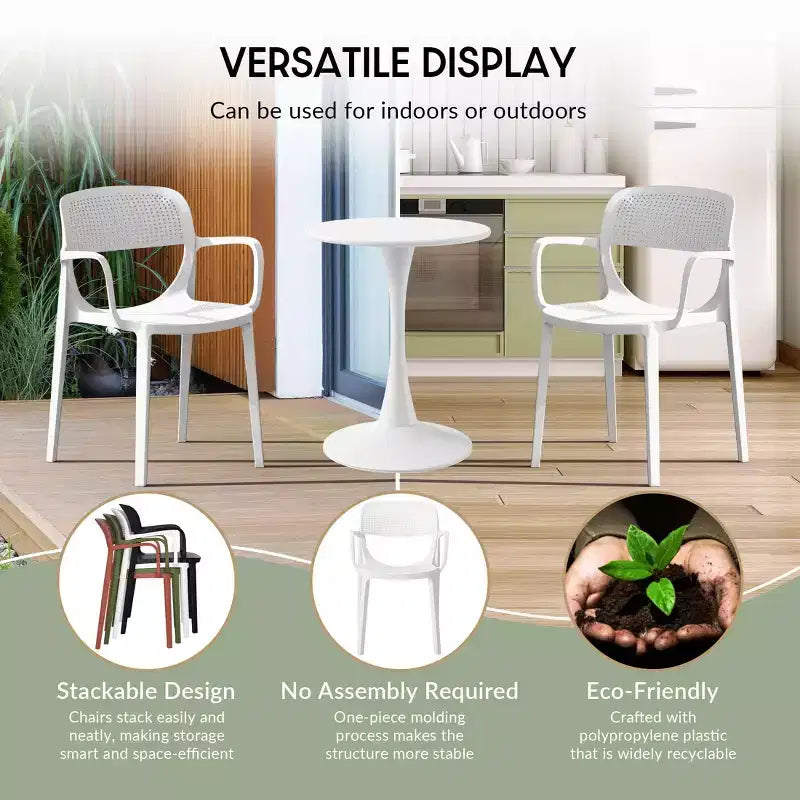 WestinTrends Playa 5-Piece Round Metal Bistro Dining Table Set And Stackable Resin Patio Dining Side Chairs