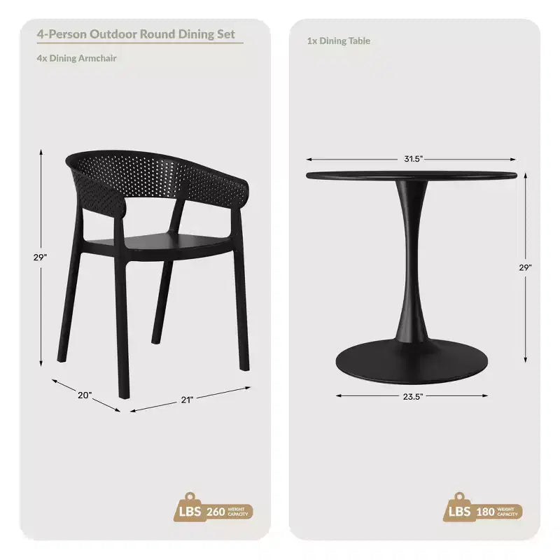 Ensemble de salle à manger d'extérieur en métal 5 pièces WestinTrends Playa avec chaises empilables
