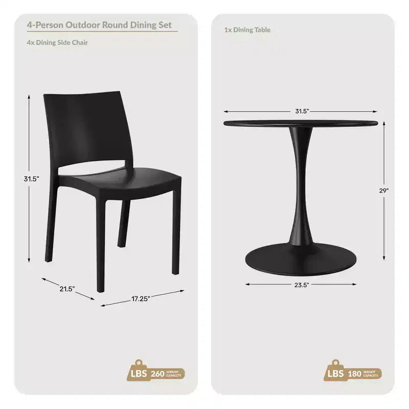 Ensemble de salle à manger rond de 5 pièces WestinTrends Playa en métal pour l'intérieur et l'extérieur avec chaises de salle à manger de terrasse empilables