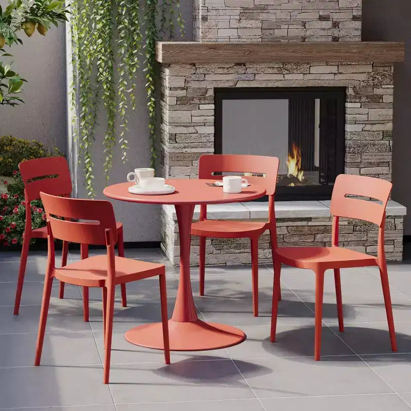 WestinTrends Playa 5-Piece Outdoor Indoor Round Metal Patio Dining Table Set With Stackable Patio Chairs