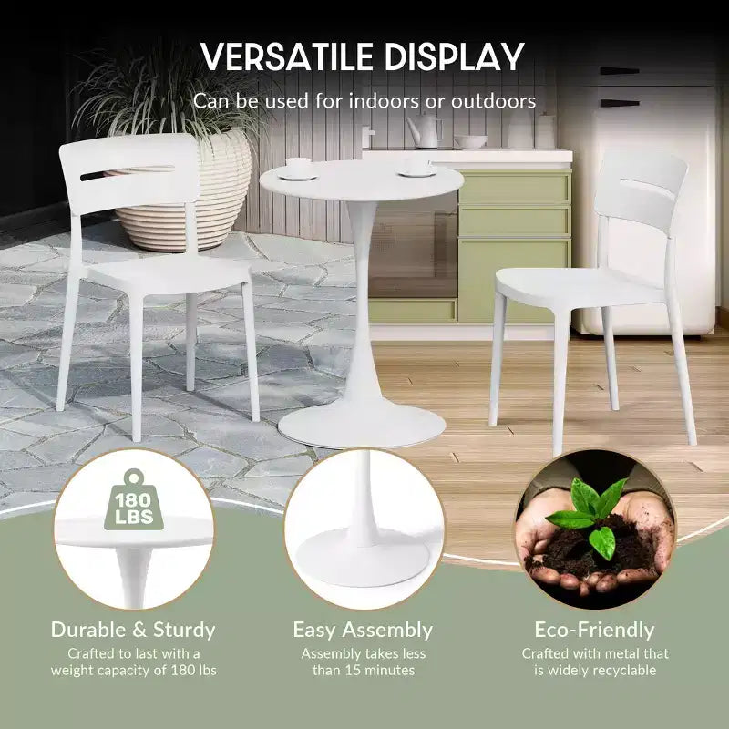 WestinTrends Playa 3-Piece Outdoor Indoor Metal Patio Dining Table Set With Stackable Patio Chairs