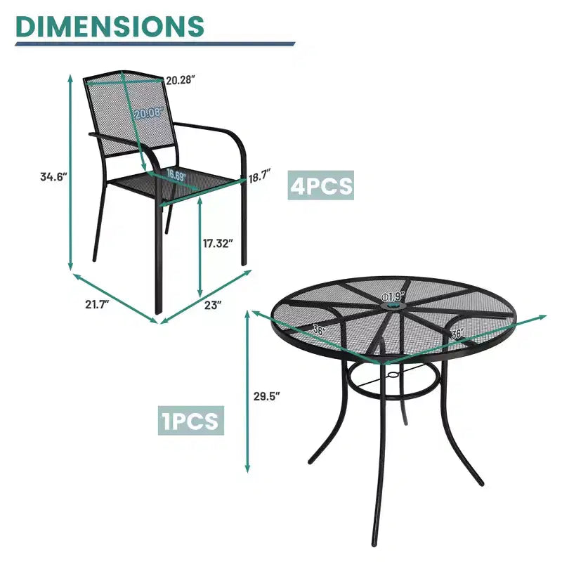 Mondawe Ensemble de salle à manger 5 pièces en maille d'acier avec 1 table de salle à manger ronde et 4 chaises de salle à manger