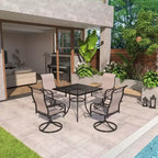 Mondawe 5-Piece Outdoor Dining Set With 4 Swivel Chairs & 1 Steel Mesh Umbrella Hole Table