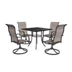 Mondawe 5-Piece Outdoor Dining Set With 4 Swivel Chairs & 1 Steel Mesh Umbrella Hole Table