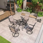 Mondawe 5-Piece Outdoor Dining Set With 4 Swivel Chairs & 1 Steel Mesh Circle Table With Umbrella Hole