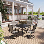 Mondawe 5-Piece Patio Dining Set,Square Table built-in Umbrella Hole & 360 Degree Swivel Chairs Outdoor Set