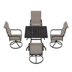 Mondawe 5-Piece Patio Dining Set,Square Table built-in Umbrella Hole & 360 Degree Swivel Chairs Outdoor Set