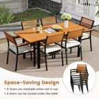 Ensemble de salle à manger d'extérieur 7 pièces Costway avec table rectangulaire extensible en bois d'acacia de 130-163 cm