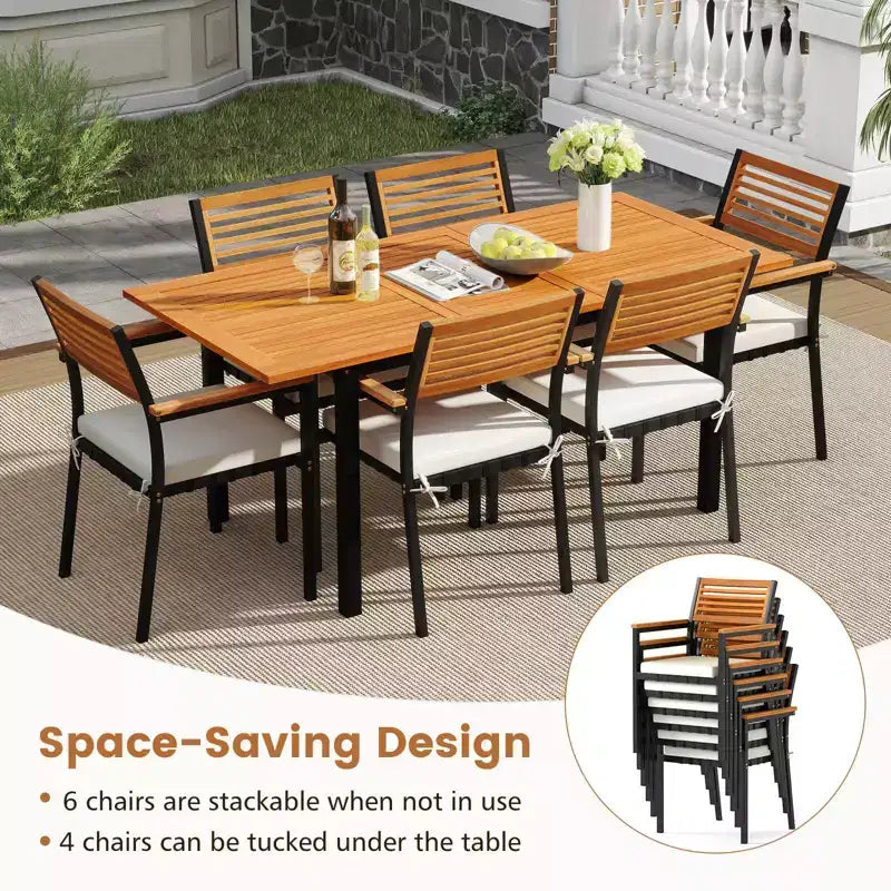 Ensemble de salle à manger d'extérieur 7 pièces Costway avec table rectangulaire extensible en bois d'acacia de 130-163 cm