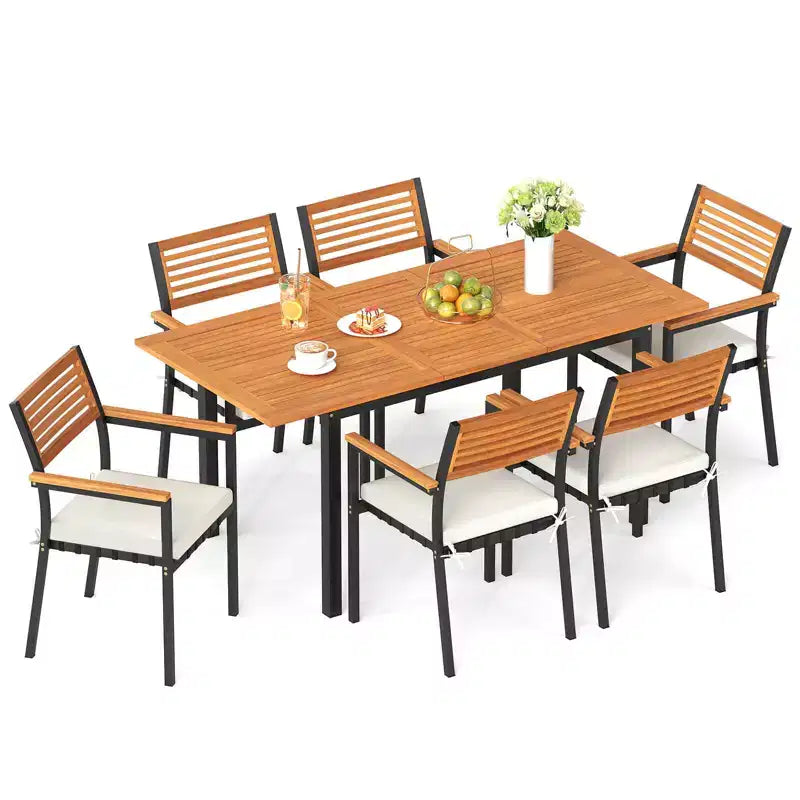 Ensemble de salle à manger d'extérieur 7 pièces Costway avec table rectangulaire extensible en bois d'acacia de 130-163 cm