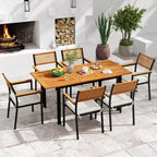 Ensemble de salle à manger d'extérieur 7 pièces Costway avec table rectangulaire extensible en bois d'acacia de 130-163 cm