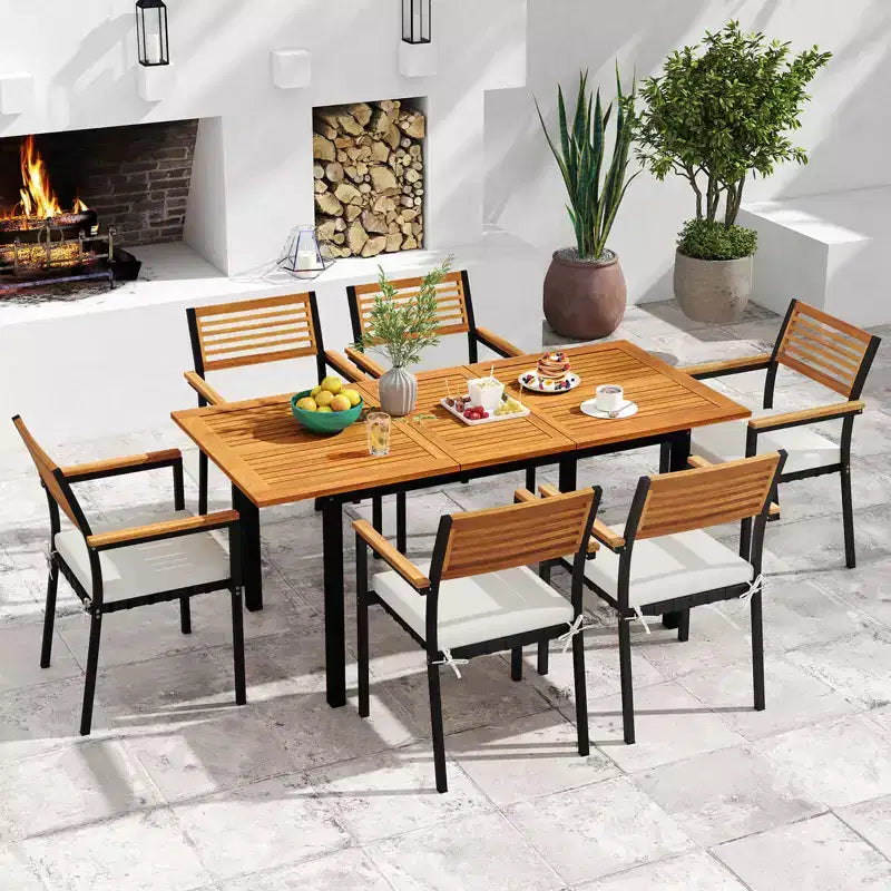 Ensemble de salle à manger d'extérieur 7 pièces Costway avec table rectangulaire extensible en bois d'acacia de 130-163 cm