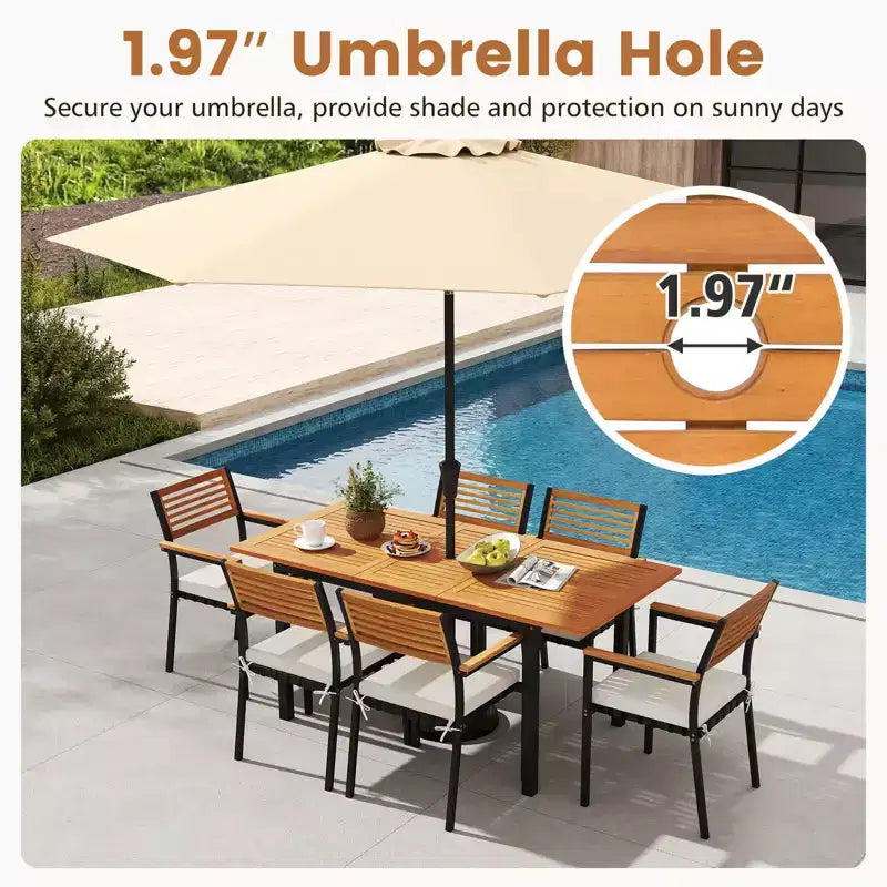Ensemble de salle à manger d'extérieur 7 pièces Costway avec table rectangulaire extensible en bois d'acacia de 130-163 cm