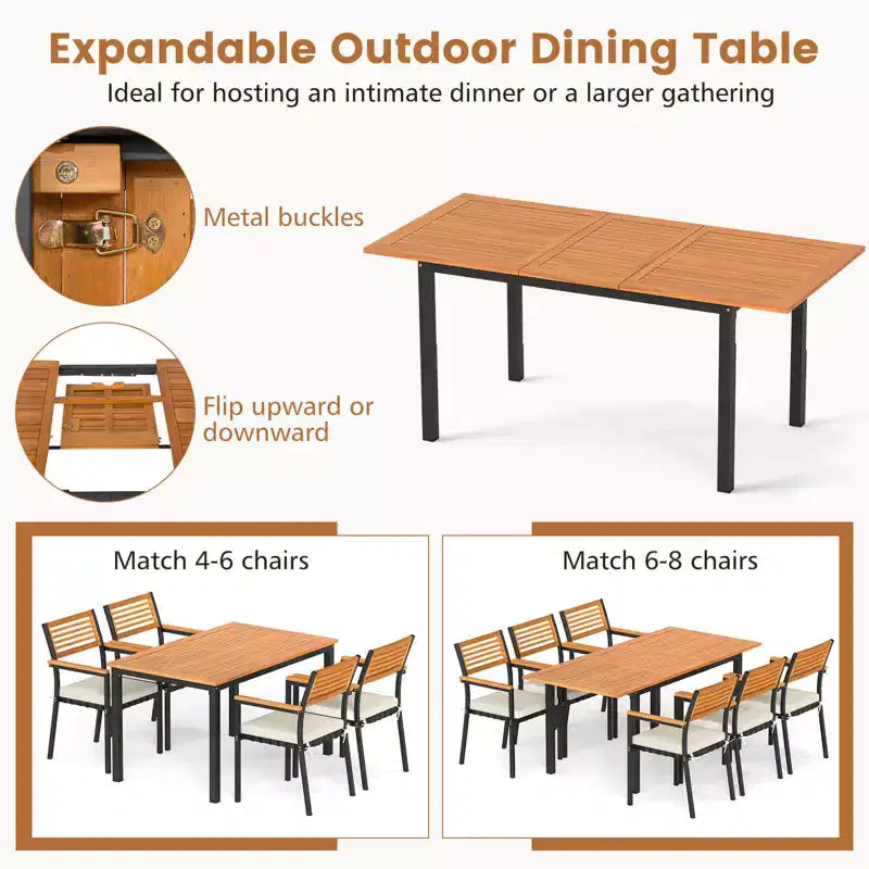 Ensemble de salle à manger d'extérieur 7 pièces Costway avec table rectangulaire extensible en bois d'acacia de 130-163 cm