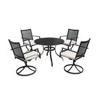 Ensemble de salle à manger d'extérieur Mondawe 5 pièces – Table ronde noire avec trou pour parasol et chaises pivotantes