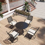 Ensemble de salle à manger d'extérieur Mondawe 5 pièces – Table ronde noire avec trou pour parasol et chaises pivotantes