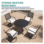 Ensemble de salle à manger d'extérieur Mondawe 5 pièces – Table ronde noire avec trou pour parasol et chaises pivotantes