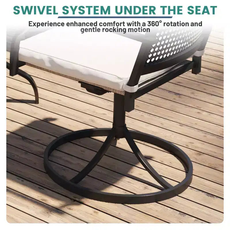 Ensemble de salle à manger d'extérieur Mondawe 5 pièces – Table ronde noire avec trou pour parasol et chaises pivotantes