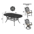 Mondawe Ensemble de salle à manger d'extérieur 7 pièces en aluminium moulé avec 4 chaises de salle à manger et 2 fauteuils à bascule pivotants