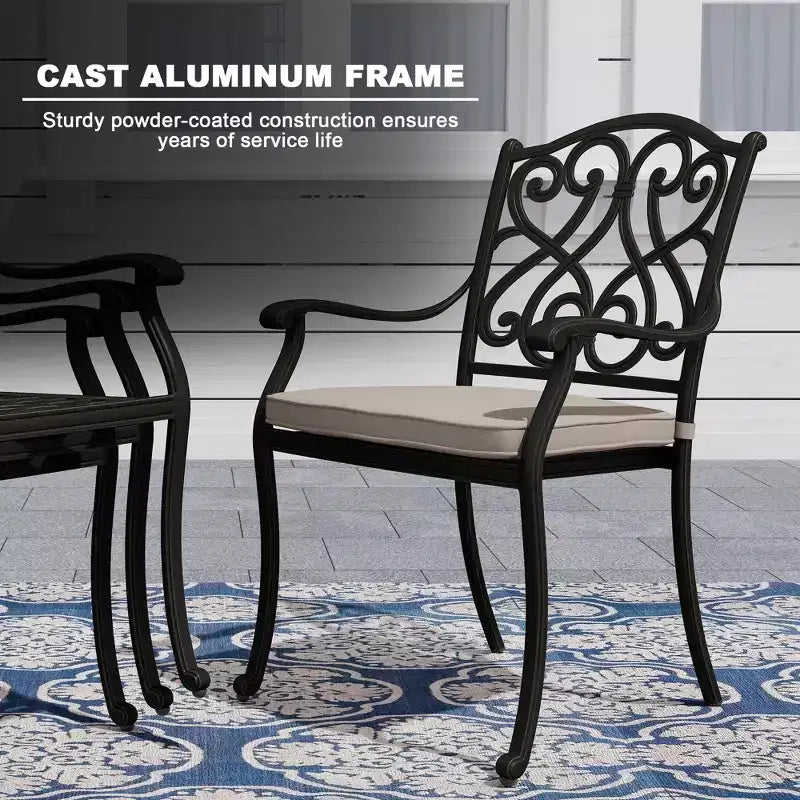 Mondawe Ensemble de salle à manger d'extérieur 7 pièces en aluminium moulé avec 4 chaises de salle à manger et 2 fauteuils à bascule pivotants