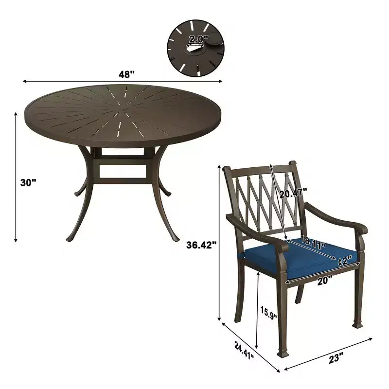 Mondawe 5 Pieces Round Cast Aluminum Outdoor Dining Set with 4 Dining Chair