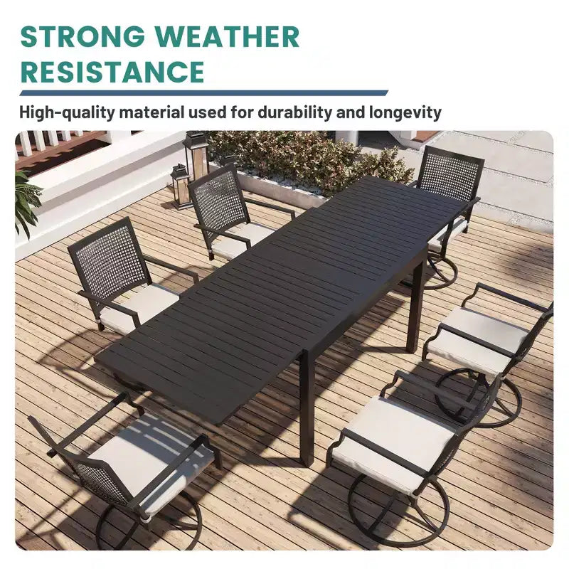 Mondawe 7-Piece Outdoor Patio Dining Set,With 1 Piece Extendable Rectangle Table and 6 Piece 360 Degree Swivel Chair