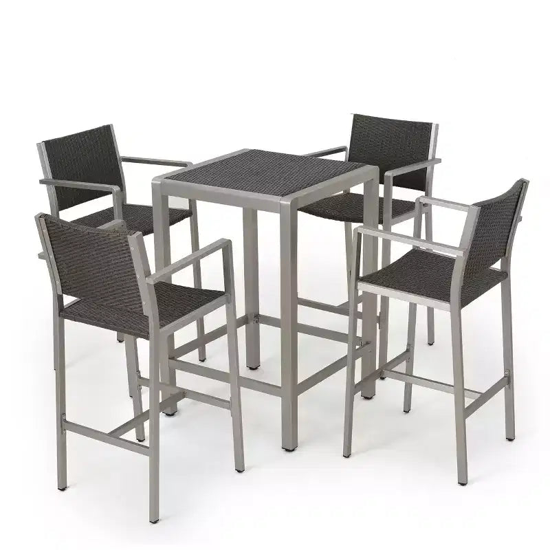 Ensemble de bar extérieur 5 pièces en osier et aluminium GDFStudio Crested Bay