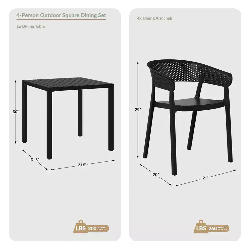 WestinTrends Playa 5-Piece Outdoor Metal Frame Square Dining Table Patio Set with Stackable Patio Dining Chairs