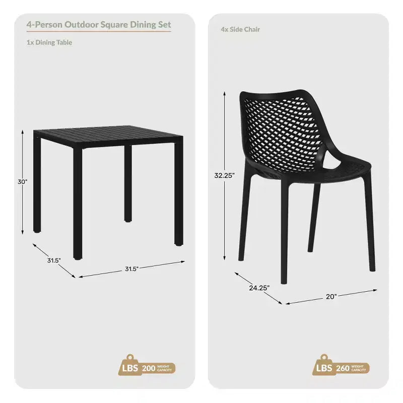 Ensemble de salle à manger d'extérieur 5 pièces WestinTrends Playa avec table à cadre métallique et chaises de patio empilables