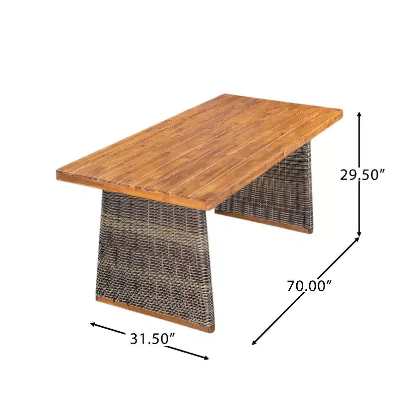 Christopher Knight Home Penelope Rustic 7 Piece Outdoor Acacia Wood Slatted Dining Set with Rattan Table