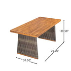 Christopher Knight Home Miranda Ensemble de salle à manger extérieur rustique 6 pièces en rotin et bois d'acacia à lattes avec coussins