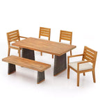 Ensemble de salle à manger d'extérieur rustique Christopher Knight Home Juliette 7 pièces en rotin et bois d'acacia à lattes avec coussins
