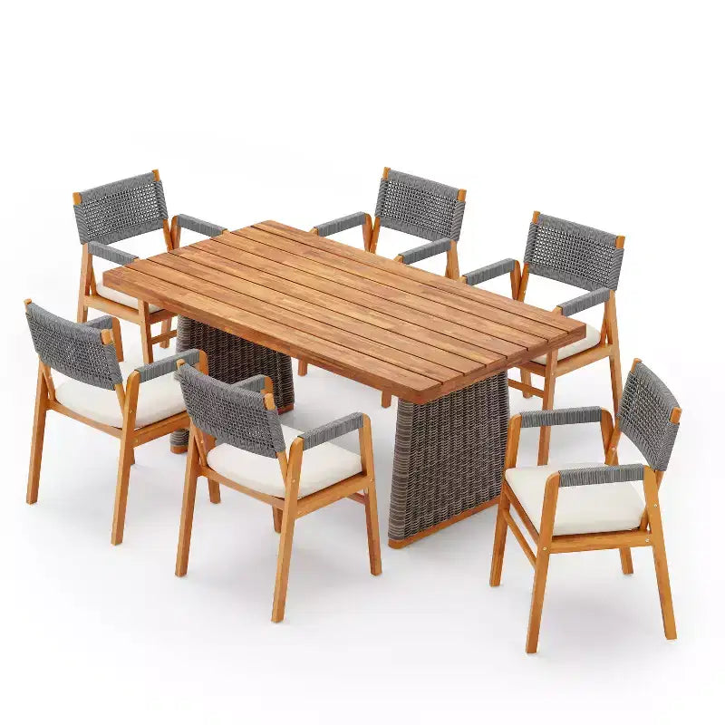 Christopher Knight Home Helena Ensemble repas de jardin 7 pièces en bois d'acacia et corde tressée rustique avec table à lattes en rotin