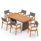 Christopher Knight Home Helena Ensemble repas de jardin 7 pièces en bois d'acacia et corde tressée rustique avec table à lattes en rotin