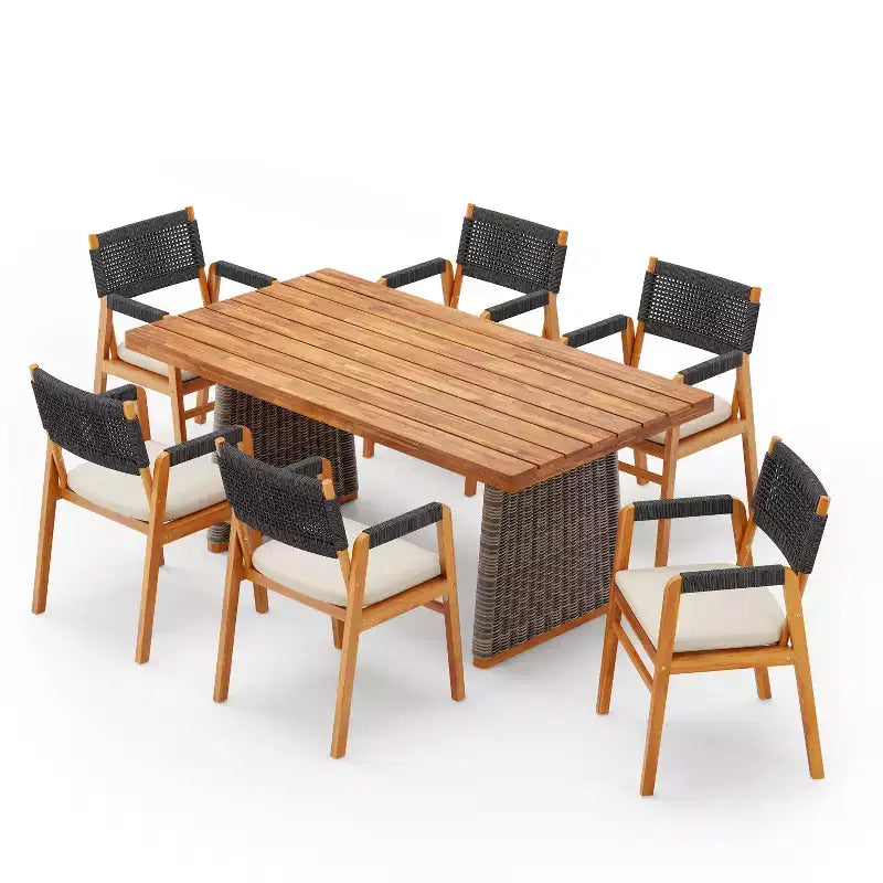 Christopher Knight Home Helena Ensemble repas de jardin 7 pièces en bois d'acacia et corde tressée rustique avec table à lattes en rotin