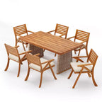 Christopher Knight Home Diana Rustic 7 Piece Outdoor Rattan Slatted Acacia Wood Dining Set with Cushions
