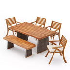 Christopher Knight Home Clara Rustic 6 Piece Outdoor Rattan Slatted Acacia Wood Dining Set with Cushions